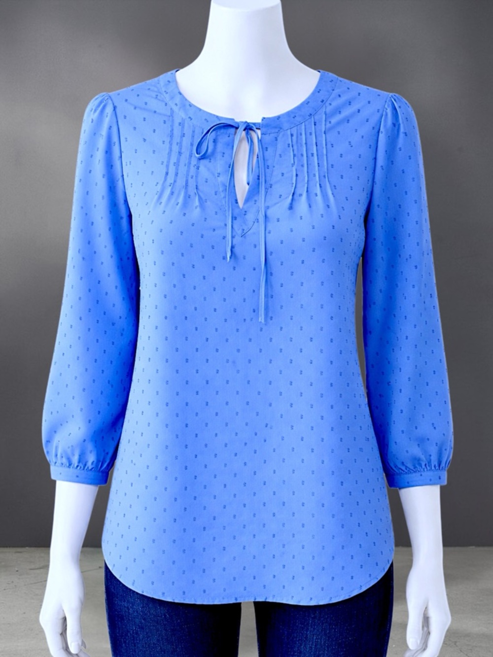 Elle Blue Tie-Front Swiss Dot Blouse